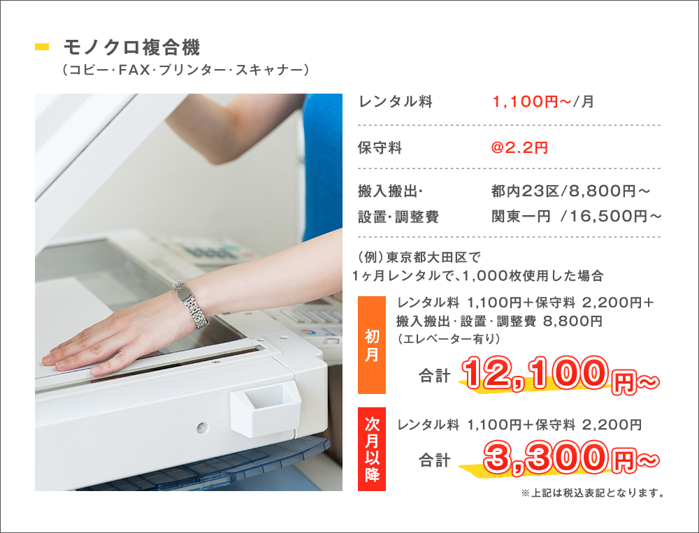 モノクロ複合機（コピー、FAX、プリンター、スキャナー）